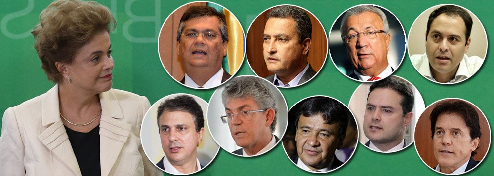 Diante da decisão do presidente da Câmara, Eduardo Cunha (PMDB-RJ), de abrir o processo de impeachment contra a presidente Dilma Rousseff, os governadores do Nordeste Robinson Farias (PSD-RN), Flavio Dino (PCdoB-MA), Ricardo Coutinho (PSB-PB), Camilo Santana (PT-Ceará), Rui Costa (PT-BA), Wellington Dias (PT-PI), Jackson Barreto (PMDB-SE) e Renan Filho (PMDB-AL) divulgam nota em que "manifestam seu repúdio a essa absurda tentativa de jogar a Nação em tumultos derivados de um indesejado retrocesso institucional"; texto lembra que "a decisão de abrir o tal processo de impeachment decorreu de propósitos puramente pessoais, em claro e evidente desvio de finalidade" (Foto: Ana Pupulin) Diante da decisão do presidente da Câmara, Eduardo Cunha (PMDB-RJ), de abrir o processo de impeachment contra a presidente Dilma Rousseff, os governadores do Nordeste Robinson Farias (PSD-RN), Flavio Dino (PCdoB-MA), Ricardo Coutinho (PSB-PB), Camilo Santana (PT-Ceará), Rui Costa (PT-BA), Wellington Dias (PT-PI), Jackson Barreto (PMDB-SE) e Renan Filho (PMDB-AL) divulgam nota em que "manifestam seu repúdio a essa absurda tentativa de jogar a Nação em tumultos derivados de um indesejado retrocesso institucional"; texto lembra que "a decisão de abrir o tal processo de impeachment decorreu de propósitos puramente pessoais, em claro e evidente desvio de finalidade"