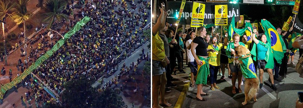 Manifestantes contrários ao Partido dos Trabalhadores (PT), a presidente Dilma Rousseff e o ex-presidente Lula voltou a ocupar trechos da Avenida Boa Viagem, na orla do Recife, na noite desta quinta-feira (17); o grupo protestou pelo impeachment de Dilma Rousseff e contra a nomeação do ex-presidente Lula como ministro-chefe da Casa Civil; protesto foi organizado pelo movimentos Direita Pernambuco e Estado de Direito, que defendem o nome do deputado federal Jair Bolsonaro (PSC-RJ) para a Presidência da República (Foto: Paulo Emílio) Manifestantes contrários ao Partido dos Trabalhadores (PT), a presidente Dilma Rousseff e o ex-presidente Lula voltou a ocupar trechos da Avenida Boa Viagem, na orla do Recife, na noite desta quinta-feira (17); o grupo protestou pelo impeachment de Dilma Rousseff e contra a nomeação do ex-presidente Lula como ministro-chefe da Casa Civil; protesto foi organizado pelo movimentos Direita Pernambuco e Estado de Direito, que defendem o nome do deputado federal Jair Bolsonaro (PSC-RJ) para a Presidência da República