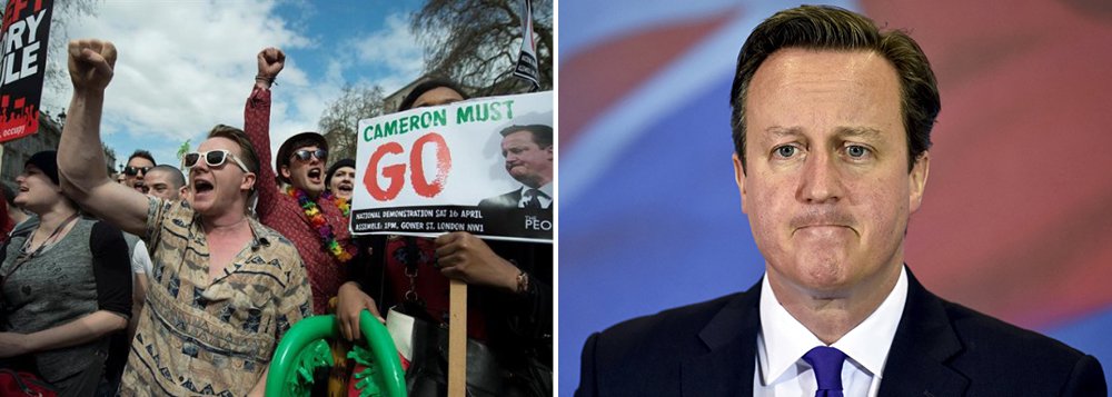 Cerca de 5.000 pessoas se dirigiram ao hotel onde o primeiro-ministro britânico estava reunido com membros do Partido Conservador neste sábado 9 para pedir sua renúncia; David Cameron admitiu nesta semana ter se beneficiado das empresas offshore de seu pai, como revelaram os "Panama Papers" (Foto: Gisele Federicce) Cerca de 5.000 pessoas se dirigiram ao hotel onde o primeiro-ministro britânico estava reunido com membros do Partido Conservador neste sábado 9 para pedir sua renúncia; David Cameron admitiu nesta semana ter se beneficiado das empresas offshore de seu pai, como revelaram os "Panama Papers"