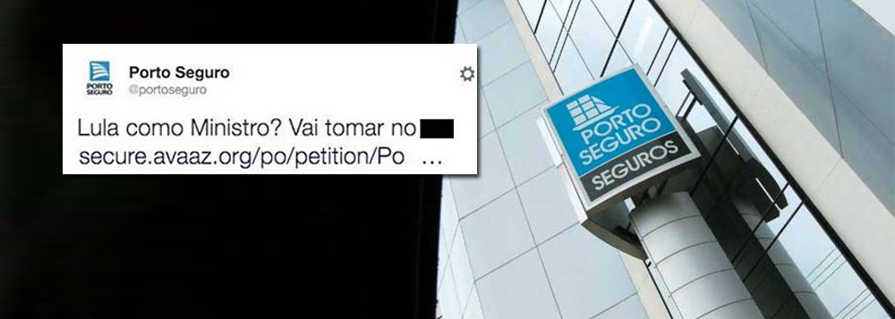 Com o anúncio do ex-presidente Lula como ministro-chefe da Casa Civil do governo Dilma, uma mensagem ofensiva contra o petista foi publicada no perfil da seguradora no microblog: “Lula como Ministro? Vai tomar no cu.”, dizia o tweet, seguindo-se um link para uma petição do Avaaz; internautas reagiram e a publicação foi apagada momentos depois (Foto: Roberta Namour) Com o anúncio do ex-presidente Lula como ministro-chefe da Casa Civil do governo Dilma, uma mensagem ofensiva contra o petista foi publicada no perfil da seguradora no microblog: “Lula como Ministro? Vai tomar no cu.”, dizia o tweet, seguindo-se um link para uma petição do Avaaz; internautas reagiram e a publicação foi apagada momentos depois