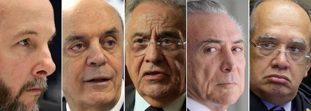 Gilmar Mendes opera no Judiciário e José Serra seria uma espécie de superministro; Fernando Henrique Cardoso já estaria cotado para a Esplanada dos Ministérios; Armínio Fraga aceleraria privatizações e cortes de direitos econômicos e sociais; Michel Temer acabaria com a reeleição e ‘sairia do páreo’ nas eleições de 2018; Armínio Fraga seria o ideólogo da política macroeconômica, com a estratégia é implantar o Estado Mínimo; direitos dos trabalhadores virariam letra morta (Foto: Realle Palazzo-Martini) Gilmar Mendes opera no Judiciário e José Serra seria uma espécie de superministro; Fernando Henrique Cardoso já estaria cotado para a Esplanada dos Ministérios; Armínio Fraga aceleraria privatizações e cortes de direitos econômicos e sociais; Michel Temer acabaria com a reeleição e ‘sairia do páreo’ nas eleições de 2018; Armínio Fraga seria o ideólogo da política macroeconômica, com a estratégia é implantar o Estado Mínimo; direitos dos trabalhadores virariam letra morta