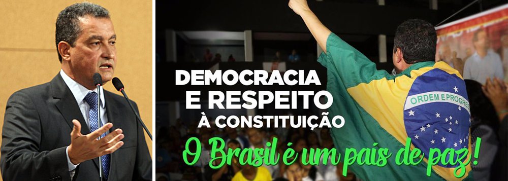 Governador da Bahia, Rui Costa, postou em seu perfil no Facebook uma foto na qual aparece envolto por uma bandeira do Brasil e pediu "serenidade" à Justiça e à oposição para que o País não entre em colapso social; Rui defendeu que o aparelho judicial "tem que ter um funcionamento autônomo, ser independente de partidos políticos e não pode se sentir pressionado, nem mesmo pelo apelo popular"; "As pessoas acham que ditaduras não tiveram apoio popular. Não é verdade. Se você olhar a história, o aparelho de comunicação do Nazismo tinha amplo apoio popular" (Foto: Romulo Faro) Governador da Bahia, Rui Costa, postou em seu perfil no Facebook uma foto na qual aparece envolto por uma bandeira do Brasil e pediu "serenidade" à Justiça e à oposição para que o País não entre em colapso social; Rui defendeu que o aparelho judicial "tem que ter um funcionamento autônomo, ser independente de partidos políticos e não pode se sentir pressionado, nem mesmo pelo apelo popular"; "As pessoas acham que ditaduras não tiveram apoio popular. Não é verdade. Se você olhar a história, o aparelho de comunicação do Nazismo tinha amplo apoio popular"