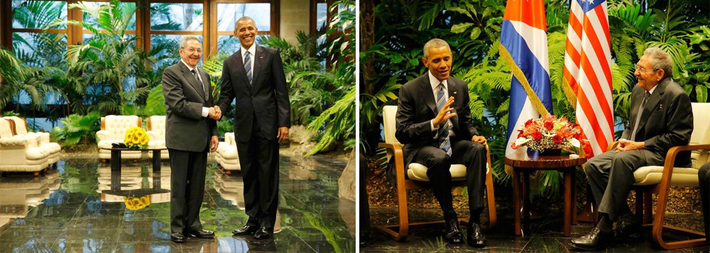 O presidente dos Estados Unidos troca os passeios turísticos pelos assuntos de Estado nesta segunda-feira, segundo dia de sua visita histórica a Cuba; um dos planos de Barack Obama era pressionar o presidente cubano, Raúl Castro, a realizar reformas econômicas e democráticas, mas também ouvir queixas sobre a manutenção das sanções econômicas norte-americanas; reunião desta segunda-feira foi a quarta entre Obama e Raúl, provavelmente a mais substancial, no Palácio da Revolução (Foto: Gisele Federicce) O presidente dos Estados Unidos troca os passeios turísticos pelos assuntos de Estado nesta segunda-feira, segundo dia de sua visita histórica a Cuba; um dos planos de Barack Obama era pressionar o presidente cubano, Raúl Castro, a realizar reformas econômicas e democráticas, mas também ouvir queixas sobre a manutenção das sanções econômicas norte-americanas; reunião desta segunda-feira foi a quarta entre Obama e Raúl, provavelmente a mais substancial, no Palácio da Revolução