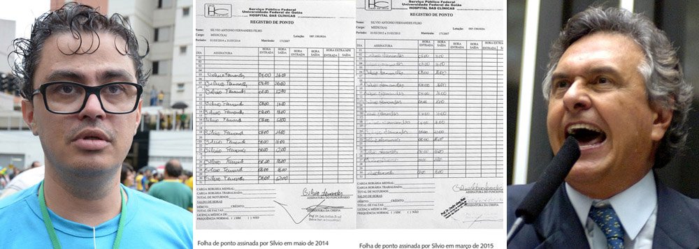 Presidente do DEM de Goiânia, o médico Sílvio Fernandes Filho deixou suas funções no Hospital das Forças Armadas para ministrar duas aulas por semestre no Hospital das Clínicas da UFG, embora tenha assinado o ponto todos os meses; anestesiologista, ele nunca entrou numa sala de cirurgia na unidade, uma das poucas opções à população que procura atendimento de saúde na capital goiana; TCU investiga o recebimento irregular de salários entre setembro de 2013 e abril de 2015; líder do Movimento Brasil Livre, que convocou protesto para este domingo em Goiânia, Silvio confirmou que nunca anestesiou e ainda tentou intimidar o jornalista (Foto: Realle Palazzo-Martini) Presidente do DEM de Goiânia, o médico Sílvio Fernandes Filho deixou suas funções no Hospital das Forças Armadas para ministrar duas aulas por semestre no Hospital das Clínicas da UFG, embora tenha assinado o ponto todos os meses; anestesiologista, ele nunca entrou numa sala de cirurgia na unidade, uma das poucas opções à população que procura atendimento de saúde na capital goiana; TCU investiga o recebimento irregular de salários entre setembro de 2013 e abril de 2015; líder do Movimento Brasil Livre, que convocou protesto para este domingo em Goiânia, Silvio confirmou que nunca anestesiou e ainda tentou intimidar o jornalista