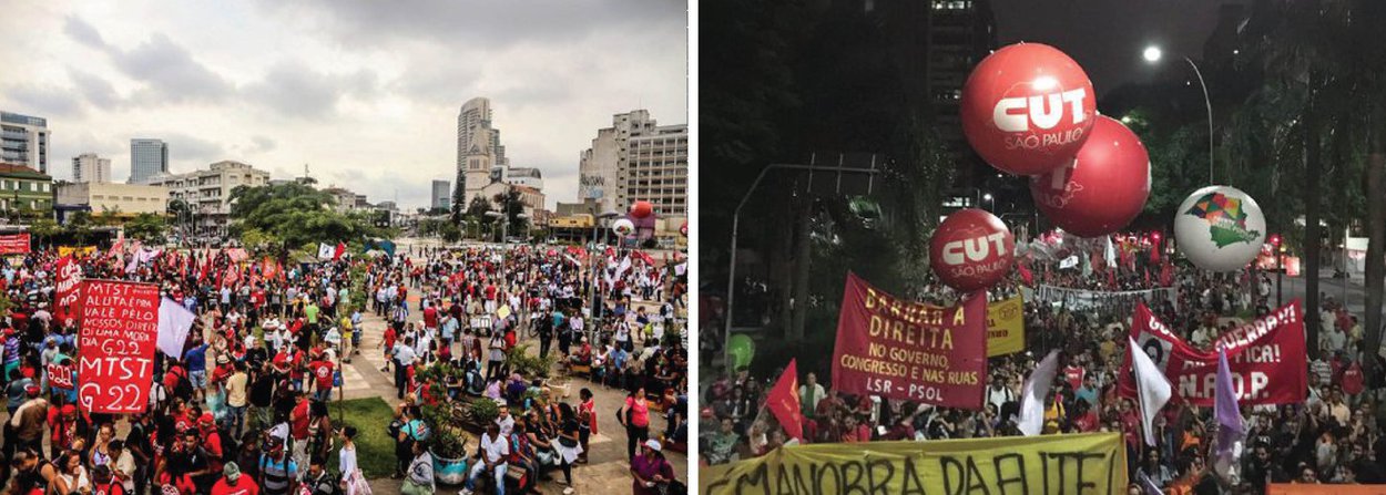 O "Ato em defesa da democracia - A saída é pela esquerda" ocorre em São Paulo nesta quinta (24) e reúne, segundo os organizadores, 30 mil pessoas; o protesto se dirigiu para a sede da Rede Globo, em São Paulo; o presidente nacional do PT, Rui Falcão, que participa do protesto, destacou que "muita gente de vários setores sociais estão lutando contra o golpe"; o líder do Movimento dos Trabalhadores Sem Teto, Guilherme Boulos, disse em discurso que o objetivo do protesto é "deter uma ameaça à democracia e às garantias constitucionais" (Foto: Valter Lima) O "Ato em defesa da democracia - A saída é pela esquerda" ocorre em São Paulo nesta quinta (24) e reúne, segundo os organizadores, 30 mil pessoas; o protesto se dirigiu para a sede da Rede Globo, em São Paulo; o presidente nacional do PT, Rui Falcão, que participa do protesto, destacou que "muita gente de vários setores sociais estão lutando contra o golpe"; o líder do Movimento dos Trabalhadores Sem Teto, Guilherme Boulos, disse em discurso que o objetivo do protesto é "deter uma ameaça à democracia e às garantias constitucionais"