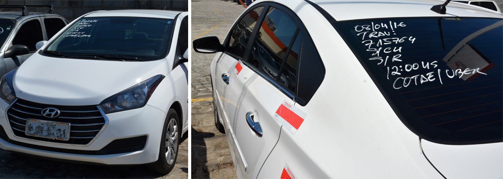 A Secretaria de Mobilidade apreendeu nesta sexta-feira um veículo que fazia 'transporte clandestino' pelo serviço de transporte privado Uber; o veículo, um HB20 Sedan, foi detido pelos fiscais em operação contra os clandestinos na região do Dique do Tororó; o veículo foi encaminhado ao pátio da Transalvador na Avenida Barros Reis após liberação do passageiro; a multa pela atuação de transporte clandestino é de R$ 240,50; e, além disso, o motorista paga multa pela remoção do veículo, que varia de R$ 309,27 a R$ 804,09, e diária no pátio da Transalvador, que vai de R$ 49,48 a R$ 841,21 (Foto: Romulo Faro) A Secretaria de Mobilidade apreendeu nesta sexta-feira um veículo que fazia 'transporte clandestino' pelo serviço de transporte privado Uber; o veículo, um HB20 Sedan, foi detido pelos fiscais em operação contra os clandestinos na região do Dique do Tororó; o veículo foi encaminhado ao pátio da Transalvador na Avenida Barros Reis após liberação do passageiro; a multa pela atuação de transporte clandestino é de R$ 240,50; e, além disso, o motorista paga multa pela remoção do veículo, que varia de R$ 309,27 a R$ 804,09, e diária no pátio da Transalvador, que vai de R$ 49,48 a R$ 841,21