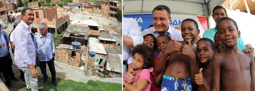 O governador Rui Costa entregou nesta terça-feira obras de contenção de encostas na Travessa Padre Hugo, no bairro de Canabrava, para 204 famílias; a obra faz parte do 'Programa de Contenção de Encostas de Salvador', e contou com investimento de R$ 2,5 milhões; "É desesperador ter que se preocupar toda vez que começa a chover. Por isso uma das nossas prioridades é garantir que todos tenham uma moradia digna. Essa obra faz parte da primeira etapa de contenções. Em breve começaremos as intervenções da segunda parte, das famílias que foram afetadas pelas chuvas no ano passado", disse Rui (Foto: Romulo Faro) O governador Rui Costa entregou nesta terça-feira obras de contenção de encostas na Travessa Padre Hugo, no bairro de Canabrava, para 204 famílias; a obra faz parte do 'Programa de Contenção de Encostas de Salvador', e contou com investimento de R$ 2,5 milhões; "É desesperador ter que se preocupar toda vez que começa a chover. Por isso uma das nossas prioridades é garantir que todos tenham uma moradia digna. Essa obra faz parte da primeira etapa de contenções. Em breve começaremos as intervenções da segunda parte, das famílias que foram afetadas pelas chuvas no ano passado", disse Rui