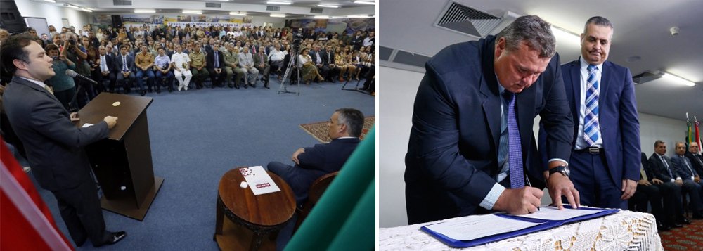 Durante a posse do secretário de Estado da Segurança Pública, coronel Paulo Domingos de Araújo Lima Júnior, o governador Renan Filho (PMDB) disse que a missão do novo gestor é manter as ações desenvolvidas até agora que colaboraram para a redução da violência em Alagoas; "Para isso, o coronel vai manter as estratégias, unificando as polícias, aumentar a presença do policiamento nas ruas", explicou; o coronel substitui o promotor Alfredo Gaspar de Mendonça, que foi obrigado a entregar o cargo após orientação do Supremo Tribunal Federal (STF) (Foto: Voney Malta) Durante a posse do secretário de Estado da Segurança Pública, coronel Paulo Domingos de Araújo Lima Júnior, o governador Renan Filho (PMDB) disse que a missão do novo gestor é manter as ações desenvolvidas até agora que colaboraram para a redução da violência em Alagoas; "Para isso, o coronel vai manter as estratégias, unificando as polícias, aumentar a presença do policiamento nas ruas", explicou; o coronel substitui o promotor Alfredo Gaspar de Mendonça, que foi obrigado a entregar o cargo após orientação do Supremo Tribunal Federal (STF)