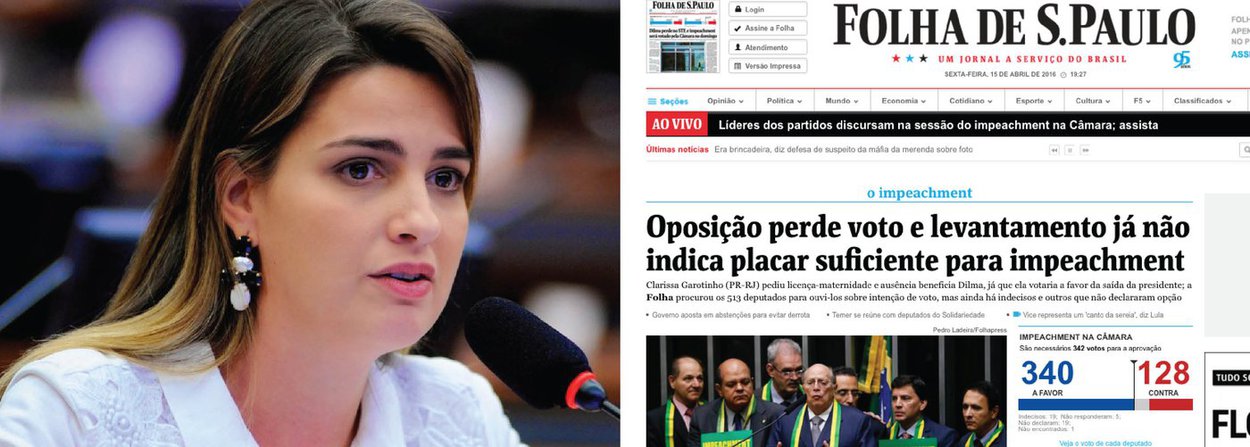 Democracia começa a virar o jogo contra a maré golpista; Folha de S. Paulo, que dava o golpe como favas contadas, acaba de reconhecer que a oposição não tem mais os votos suficientes para aprovar o pedido de impeachment da presidente Dilma Rousseff; uma das parlamentares que não irá votar é Clarissa Garotinho (PR-RJ), que solicitou nesta sexta o início de sua licença-maternidade; o vice-líder da Câmara, Waldir Maranhão (PP-MA) também mudou de posição hoje e agora é contra o impedimento de Dilma; mais cedo, o 247 noticiou que mais de 50 deputados, de olho nas eleições municipais deste ano, deverão se ausentar da votação do domingo (17) (Foto: Valter Lima) Democracia começa a virar o jogo contra a maré golpista; Folha de S. Paulo, que dava o golpe como favas contadas, acaba de reconhecer que a oposição não tem mais os votos suficientes para aprovar o pedido de impeachment da presidente Dilma Rousseff; uma das parlamentares que não irá votar é Clarissa Garotinho (PR-RJ), que solicitou nesta sexta o início de sua licença-maternidade; o vice-líder da Câmara, Waldir Maranhão (PP-MA) também mudou de posição hoje e agora é contra o impedimento de Dilma; mais cedo, o 247 noticiou que mais de 50 deputados, de olho nas eleições municipais deste ano, deverão se ausentar da votação do domingo (17)