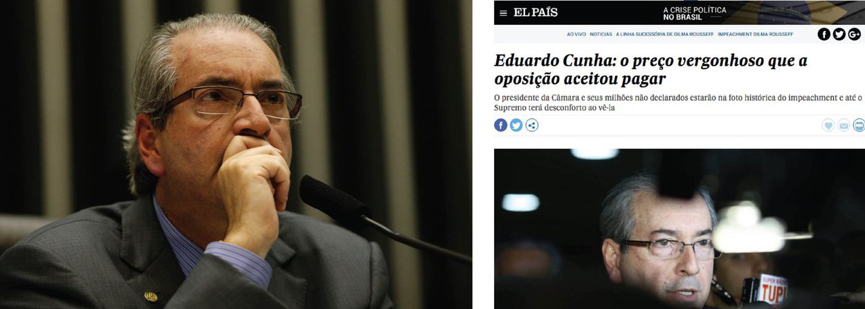 Análise de Flávia Marreiro, do El País, ressalta que a oposição precisou se aliar a Eduardo Cunha (PMDB) para conseguir avançar na tentativa de destituição da presidente Dilma Rousseff; ela pontua, porém, que é "vergonhoso" que as principais alianças da oposição tenham aceitado este acordo com Cunha, mesmo tendo ele uma ficha corrida que estarrece o país; "Com a pouca qualidade da oposição, que nem na maior recessão em décadas conseguiu capitalizar apoio próprio relevante, seria impossível imaginar um trâmite tão célere e preciso do impeachment sem o maestro Eduardo Cunha. Réu na Lava Jato, com milhões não declarados na Suíça e gastos de sultão, está na posição central da legislação brasileira para por um mandatário nas cordas: a presidência da Câmara" (Foto: Valter Lima) Análise de Flávia Marreiro, do El País, ressalta que a oposição precisou se aliar a Eduardo Cunha (PMDB) para conseguir avançar na tentativa de destituição da presidente Dilma Rousseff; ela pontua, porém, que é "vergonhoso" que as principais alianças da oposição tenham aceitado este acordo com Cunha, mesmo tendo ele uma ficha corrida que estarrece o país; "Com a pouca qualidade da oposição, que nem na maior recessão em décadas conseguiu capitalizar apoio próprio relevante, seria impossível imaginar um trâmite tão célere e preciso do impeachment sem o maestro Eduardo Cunha. Réu na Lava Jato, com milhões não declarados na Suíça e gastos de sultão, está na posição central da legislação brasileira para por um mandatário nas cordas: a presidência da Câmara"