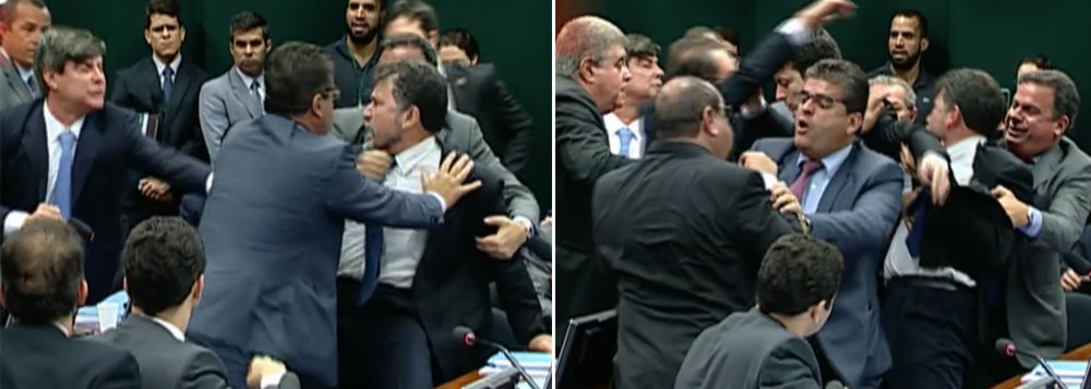 Os deputados Zé Geraldo (PT-PA) e Wellington Roberto (PR-PB) trocaram ofensas, agrediram-se e tiveram que ser contidos; confusão e bate boca começaram em razão do painel eletrônico no colegiado estar desligado no momento do registro da presença dos parlamentares; o presidente José Carlos Araújo chegou a suspender a sessão após o tumulto; "Esse conselho deve ser o local da ética, do zelo e do respeito entre os seus pares, da conversa e do diálogo. Jamais isso poderá ser transformado em um ringue"; a reunião já foi reaberta (Foto: Gisele Federicce) Os deputados Zé Geraldo (PT-PA) e Wellington Roberto (PR-PB) trocaram ofensas, agrediram-se e tiveram que ser contidos; confusão e bate boca começaram em razão do painel eletrônico no colegiado estar desligado no momento do registro da presença dos parlamentares; o presidente José Carlos Araújo chegou a suspender a sessão após o tumulto; "Esse conselho deve ser o local da ética, do zelo e do respeito entre os seus pares, da conversa e do diálogo. Jamais isso poderá ser transformado em um ringue"; a reunião já foi reaberta