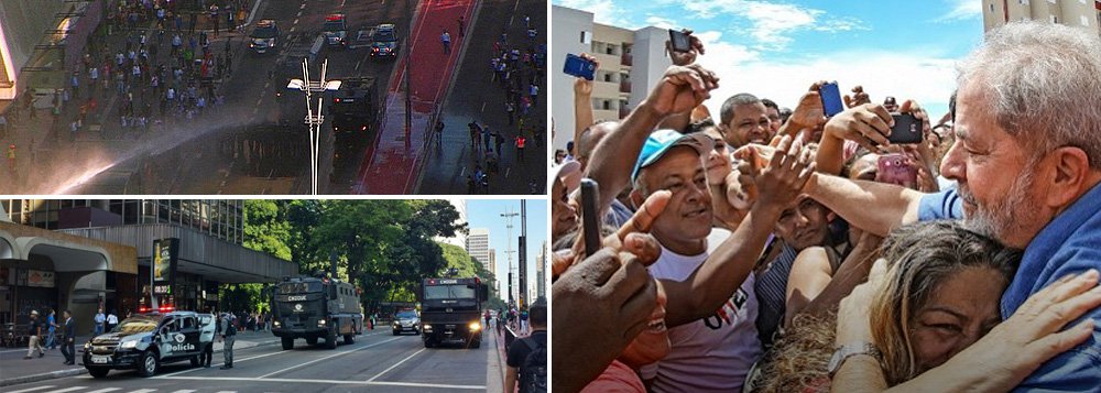 PT confirmou a presença do ex-presidente Lula no ato em defesa da democracia e do governo convocado para esta sexta-feira na avenida Paulista, em São Paulo; em ‘manual de orientação’, movimentos pró-impeachment incentivaram conflitos; omisso até a manhã de hoje, governador Geraldo Alckmin (PSDB) nada havia feito para liberar a via, ocupada já dois dias por manifestantes contra Dilma Rousseff; Tropa de Choque chegou depois de 40 horas para retirar o grupo, usando jatos d´água; "Tudo que nós queremos é que o governo do Estado, que é quem comanda as forças de segurança, aja neste ato da mesma forma que agiu no domingo passado", disse o presidente do PT-SP, Emídio de Souza; ataques fascistas contra simpatizantes do PT têm se multiplicado nos últimos dias (Foto: Roberta Namour) PT confirmou a presença do ex-presidente Lula no ato em defesa da democracia e do governo convocado para esta sexta-feira na avenida Paulista, em São Paulo; em ‘manual de orientação’, movimentos pró-impeachment incentivaram conflitos; omisso até a manhã de hoje, governador Geraldo Alckmin (PSDB) nada havia feito para liberar a via, ocupada já dois dias por manifestantes contra Dilma Rousseff; Tropa de Choque chegou depois de 40 horas para retirar o grupo, usando jatos d´água; "Tudo que nós queremos é que o governo do Estado, que é quem comanda as forças de segurança, aja neste ato da mesma forma que agiu no domingo passado", disse o presidente do PT-SP, Emídio de Souza; ataques fascistas contra simpatizantes do PT têm se multiplicado nos últimos dias