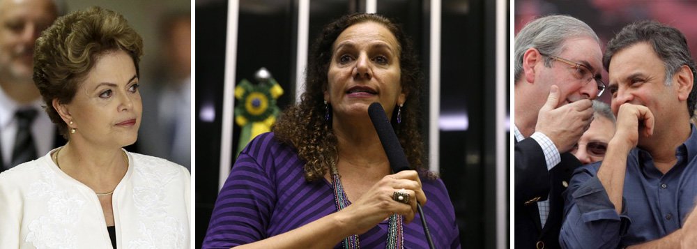 Deputada Jandira Feghali, representante do PCdoB na comissão especial que analisará o pedido de impeachment, afirma em artigo que "apontar para o impedimento é sinalizar afagos e tentativas" da sobrevivência do presidente da Câmara, Eduardo Cunha (PMDB-RJ), no Conselho de Ética junto à oposição no Parlamento; "Aliás, essa é a mesma oposição que dividia almoços e jantares à paisana com Eduardo Cunha, na tentativa de avançar com o golpe", observa; para a parlamentar, "a tentativa do impeachment é um erro grotesco do presidente e de todos aqueles que se perfilam ao golpismo. O impedimento de Dilma seria um ataque à Democracia, conquistada a sangue e luta de diversos brasileiros na História, além de um arremesso covarde do país ao abismo de incertezas e crises econômicas inimagináveis" (Foto: Jandira Feghali) Deputada Jandira Feghali, representante do PCdoB na comissão especial que analisará o pedido de impeachment, afirma em artigo que "apontar para o impedimento é sinalizar afagos e tentativas" da sobrevivência do presidente da Câmara, Eduardo Cunha (PMDB-RJ), no Conselho de Ética junto à oposição no Parlamento; "Aliás, essa é a mesma oposição que dividia almoços e jantares à paisana com Eduardo Cunha, na tentativa de avançar com o golpe", observa; para a parlamentar, "a tentativa do impeachment é um erro grotesco do presidente e de todos aqueles que se perfilam ao golpismo. O impedimento de Dilma seria um ataque à Democracia, conquistada a sangue e luta de diversos brasileiros na História, além de um arremesso covarde do país ao abismo de incertezas e crises econômicas inimagináveis"
