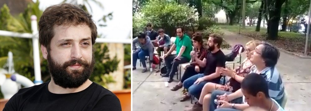 Ao lado da cartunista Laerte Coutinho e o ator Pascoal da Conceição, conhecido pelo personagem Dr. Abobrinha, no programa Castelo Rá-Tim-Bum, ator e escritor Gregório Duvivier, conversou com estudantes presentes na Escola Estadual Fernão Dias Paes, no bairro de Pinheiros, zona oeste da capital paulista, sobre a reorganização escolar do governo Geraldo Alckmin (PSDB): “Não se dobrem às ameaças e nem às negociações baratas”; ele alertou os estudantes para a natureza do embate, que ultrapassa a questão da repressão policial: “O meu medo é de vocês serem silenciados, como em geral são os movimentos no Brasil. E não só com porrada, mas com a mídia” (Foto: Roberta Namour) Ao lado da cartunista Laerte Coutinho e o ator Pascoal da Conceição, conhecido pelo personagem Dr. Abobrinha, no programa Castelo Rá-Tim-Bum, ator e escritor Gregório Duvivier, conversou com estudantes presentes na Escola Estadual Fernão Dias Paes, no bairro de Pinheiros, zona oeste da capital paulista, sobre a reorganização escolar do governo Geraldo Alckmin (PSDB): “Não se dobrem às ameaças e nem às negociações baratas”; ele alertou os estudantes para a natureza do embate, que ultrapassa a questão da repressão policial: “O meu medo é de vocês serem silenciados, como em geral são os movimentos no Brasil. E não só com porrada, mas com a mídia”