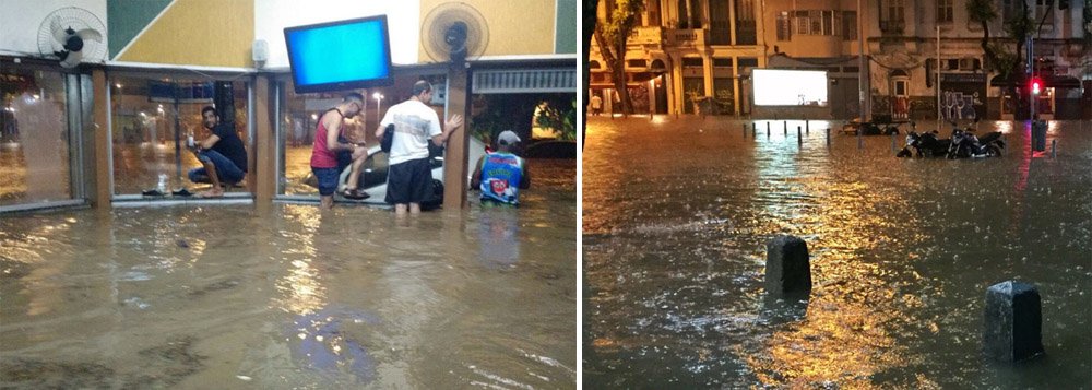 A chuva registrada na noite de sábado (12) foi 45% do que era esperado para todo o mês de março; é o que apontam os dados do Sistema Alerta Rio. As zonas Norte, Sul e Centro foram as áreas mais afetadas; a tempestade foi concentrada entre 19h e 21h; nesse intervalo de duas horas, os índices pluviométricos registrados nas estações Alto da Boa Vista (165,8mm) e Tijuca/Muda (123,2mm) foram considerados históricos para a região; em apenas 60 minutos, choveu na cidade do Rio o equivalente a seis horas do último temporal registrado em algumas cidades da região metropolitana de São Paulo, na última quinta-feira (Foto: Leonardo Lucena) A chuva registrada na noite de sábado (12) foi 45% do que era esperado para todo o mês de março; é o que apontam os dados do Sistema Alerta Rio. As zonas Norte, Sul e Centro foram as áreas mais afetadas; a tempestade foi concentrada entre 19h e 21h; nesse intervalo de duas horas, os índices pluviométricos registrados nas estações Alto da Boa Vista (165,8mm) e Tijuca/Muda (123,2mm) foram considerados históricos para a região; em apenas 60 minutos, choveu na cidade do Rio o equivalente a seis horas do último temporal registrado em algumas cidades da região metropolitana de São Paulo, na última quinta-feira