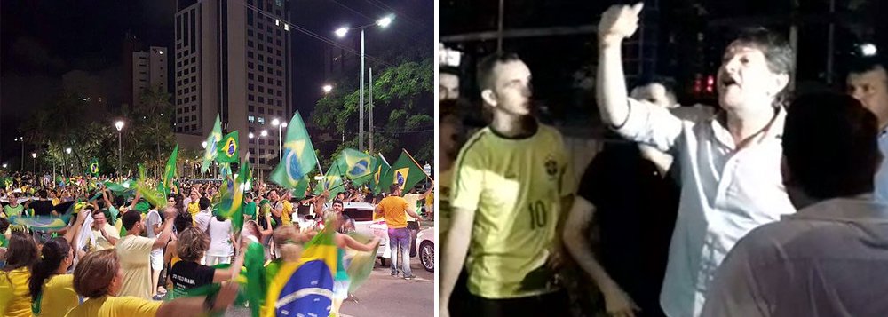 “O que vocês querem?”, perguntou o ex-governador do Ceará e ex-ministro da Educação ao grupo que protestava do lado de fora do Palácio da Abolição; “Queremos o Lula na cadeia e Dilma fora”, disse um deles; Cid Gomes então perguntou quem eles queriam no lugar de Dilma e defendeu o respeito à Constituição; “Bolsonaro, Bolsonaro, Bolsonaro”, eram os gritos de alguns manifestantes (Foto: Roberta Namour) “O que vocês querem?”, perguntou o ex-governador do Ceará e ex-ministro da Educação ao grupo que protestava do lado de fora do Palácio da Abolição; “Queremos o Lula na cadeia e Dilma fora”, disse um deles; Cid Gomes então perguntou quem eles queriam no lugar de Dilma e defendeu o respeito à Constituição; “Bolsonaro, Bolsonaro, Bolsonaro”, eram os gritos de alguns manifestantes