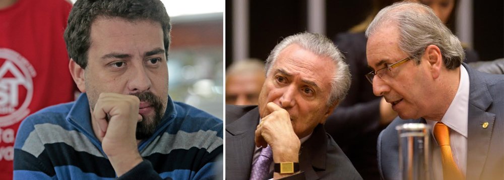 "O governo Temer, se vier a ocorrer, vai padecer de um questionamento de legitimidade, de alguém que não foi eleito no voto direto e tem 1% das intenções de voto. Junto com o golpe vem um pacote de devassa nos direitos sociais, trabalhistas. Isso intensificará mobilizações e aprofundamento do conflito social", alerta Guilherme Boulos, líder do MTST; ele diz ainda que o Brasil poderá ser tomado por uma onda inédita de greves e ocupações de rua, caso o impeachment venha a ser aprovado por Temer e pelo deputado Eduardo Cunha, a quem chamou de "rato"; "Se um governo quer acabar com o Minha Casa, Minha Vida, extinguindo o subsídio público, como você acha que vai ser a reação das seis milhões de famílias que não têm moradia? Fazer ocupação", disse Boulos (Foto: Leonardo Attuch) "O governo Temer, se vier a ocorrer, vai padecer de um questionamento de legitimidade, de alguém que não foi eleito no voto direto e tem 1% das intenções de voto. Junto com o golpe vem um pacote de devassa nos direitos sociais, trabalhistas. Isso intensificará mobilizações e aprofundamento do conflito social", alerta Guilherme Boulos, líder do MTST; ele diz ainda que o Brasil poderá ser tomado por uma onda inédita de greves e ocupações de rua, caso o impeachment venha a ser aprovado por Temer e pelo deputado Eduardo Cunha, a quem chamou de "rato"; "Se um governo quer acabar com o Minha Casa, Minha Vida, extinguindo o subsídio público, como você acha que vai ser a reação das seis milhões de famílias que não têm moradia? Fazer ocupação", disse Boulos