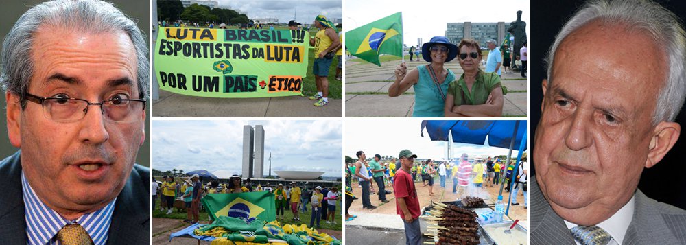 Com o fracasso retumbante das manifestações pró-golpe neste domingo 13, a oposição coloca em prática nesta semana um plano que prevê preservar o presidente da Câmara, Eduardo Cunha (PMDB-RJ), ao mesmo tempo em que salva o processo de impeachment da presidente Dilma Rousseff; isso porque se chegou a um consenso, entre oposição e mídia, de que o golpe é inviável tendo à frente um parlamentar com tantas acusações de corrupção e de interferência em investigações; estratégia é que Cunha renuncie ao cargo, salvando o mandato, para que depois se convoque novas eleições e seja eleito Jarbas Vasconcelos (PMDB-PE), dando sequência ao processo; acordo já estaria adiantado em Brasília (Foto: Felipe L. Goncalves) Com o fracasso retumbante das manifestações pró-golpe neste domingo 13, a oposição coloca em prática nesta semana um plano que prevê preservar o presidente da Câmara, Eduardo Cunha (PMDB-RJ), ao mesmo tempo em que salva o processo de impeachment da presidente Dilma Rousseff; isso porque se chegou a um consenso, entre oposição e mídia, de que o golpe é inviável tendo à frente um parlamentar com tantas acusações de corrupção e de interferência em investigações; estratégia é que Cunha renuncie ao cargo, salvando o mandato, para que depois se convoque novas eleições e seja eleito Jarbas Vasconcelos (PMDB-PE), dando sequência ao processo; acordo já estaria adiantado em Brasília