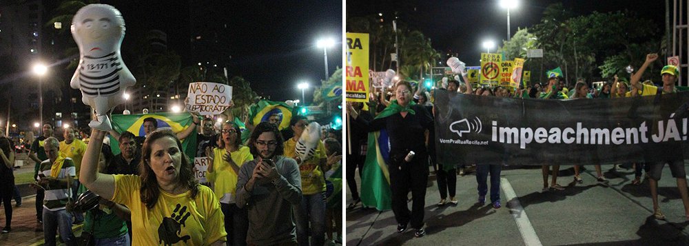 Doméstica Irani Marinho foi apenas uma das cerca de mil pessoas que ocuparam a Avenida Boa Viagem, na Zona Sul do Recife, na noite desta quinta-feira (17), em protesto convocado pelo movimento Direita Já, em defesa do impeachment; mas Irani, que gritava "Fora Dilma" porque "ela roubou demais", não estava ali por vontade própria; "Isso foi o que meus patrões mandaram dizer", disse; ao se dar conta do que acabara de contar, comentou que "falou demais" (Foto: Paulo Emílio) Doméstica Irani Marinho foi apenas uma das cerca de mil pessoas que ocuparam a Avenida Boa Viagem, na Zona Sul do Recife, na noite desta quinta-feira (17), em protesto convocado pelo movimento Direita Já, em defesa do impeachment; mas Irani, que gritava "Fora Dilma" porque "ela roubou demais", não estava ali por vontade própria; "Isso foi o que meus patrões mandaram dizer", disse; ao se dar conta do que acabara de contar, comentou que "falou demais"