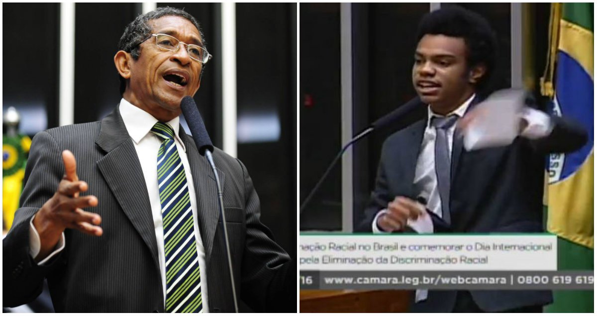 Convidado a representar o DEM numa sessão da Câmara, o coordenador do Movimento Brasil Livre (MBL) Fernando Holiday proferiu um discurso de ódio e preconceito ao disparar contra o Hino à Negritude e as cotas raciais; ele agrediu diretamente o deputado Vicentinho (PT-SP), autor do projeto de lei que propôs a instituição do hino, e rasgou a página onde estava impressa a letra do hino; "Não é uma violência contra mim pessoalmente. É uma violência contra o povo negro, contra o povo escravo, contra Mandela...Uma coisa realmente inaceitável", comentou o deputado; "Lamentavelmente, um jovem negro sendo usado pela direita branca desse país", completou; texto de Conceição Lemes, do Viomundo (Foto: Paulo Emílio) Convidado a representar o DEM numa sessão da Câmara, o coordenador do Movimento Brasil Livre (MBL) Fernando Holiday proferiu um discurso de ódio e preconceito ao disparar contra o Hino à Negritude e as cotas raciais; ele agrediu diretamente o deputado Vicentinho (PT-SP), autor do projeto de lei que propôs a instituição do hino, e rasgou a página onde estava impressa a letra do hino; "Não é uma violência contra mim pessoalmente. É uma violência contra o povo negro, contra o povo escravo, contra Mandela...Uma coisa realmente inaceitável", comentou o deputado; "Lamentavelmente, um jovem negro sendo usado pela direita branca desse país", completou; texto de Conceição Lemes, do Viomundo