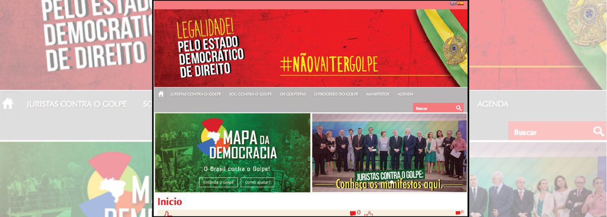 Site organizado por jornalistas e advogados militantes contra o impeachment da presidente Dilma Rousseff reúne manifestos de diversos movimentos sociais e categorias trabalhistas contra o golpe, traz um "mapa da democracia", com a posição dos parlamentares sobre o assunto, dividido por partidos e estados, e uma agenda, com a programação dos atos em defesa da democracia por todo o País (Foto: Gisele Federicce) Site organizado por jornalistas e advogados militantes contra o impeachment da presidente Dilma Rousseff reúne manifestos de diversos movimentos sociais e categorias trabalhistas contra o golpe, traz um "mapa da democracia", com a posição dos parlamentares sobre o assunto, dividido por partidos e estados, e uma agenda, com a programação dos atos em defesa da democracia por todo o País