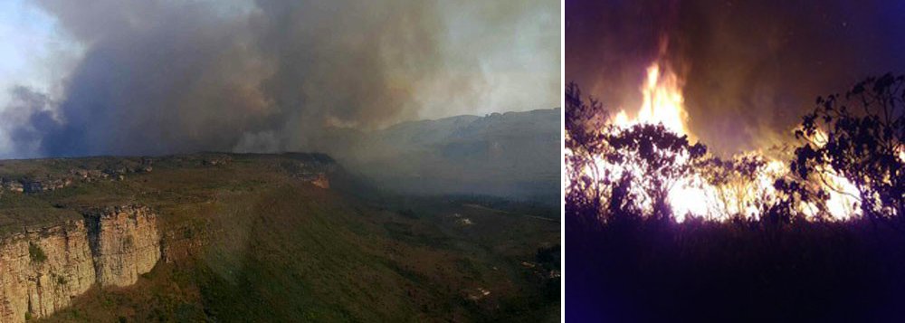 Um novo foco de incêndio foi criado na Serra do Boqueirão, conhecida como Sobradinho, na Chapada Diamantina, por contada ocorrência de raios; chefe do Parque Nacional da Chapada, César Gonçalves disse que é a primeira vez que o incêndio que atinge a região foi provocado por causas naturais e não pelo homem; de acordo com a Secretaria de Meio Ambiente da Bahia, o foco consumiu entre 15 mil e 30 mil hectares em toda a região da Chapada, ou seja, dentro e fora do parque (Foto: Leonardo Lucena) Um novo foco de incêndio foi criado na Serra do Boqueirão, conhecida como Sobradinho, na Chapada Diamantina, por contada ocorrência de raios; chefe do Parque Nacional da Chapada, César Gonçalves disse que é a primeira vez que o incêndio que atinge a região foi provocado por causas naturais e não pelo homem; de acordo com a Secretaria de Meio Ambiente da Bahia, o foco consumiu entre 15 mil e 30 mil hectares em toda a região da Chapada, ou seja, dentro e fora do parque