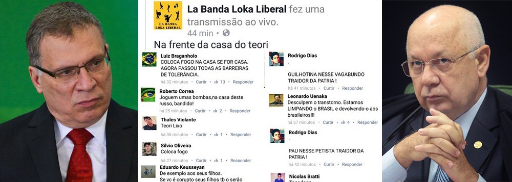 Após as ameaças feitas ao ministro Teori Zavascki, que retirou do Paraná o caso Lula e cobrou do juiz Sérgio Moro explicações sobre os grampos ilegais da presidente Dilma Rousseff, o ministro da Justiça, Eugênio Aragão, determinou que a Polícia Federal reforce a segurança dos ministros do Supremo Tribunal Federal (STF); na internet, militantes pró-impeachment e um editor da Globo sugeriram que Teori seria algo de revolta; houve até quem pregasse que incendiassem sua residência; ação foi transmitida ao vivo pelo Facebook e recebeu dezenas de comentários de apoio; nota do Ministério da Justiça anunciou investigação também contra quem incita o ódio nas redes sociais (Foto: Aquiles Lins) www.brasil247.com - Após as ameaças feitas ao ministro Teori Zavascki, que retirou do Paraná o caso Lula e cobrou do juiz Sérgio Moro explicações sobre os grampos ilegais da presidente Dilma Rousseff, o ministro da Justiça, Eugênio Aragão, determinou que a Polícia Federal reforce a segurança dos ministros do Supremo Tribunal Federal (STF); na internet, militantes pró-impeachment e um editor da Globo sugeriram que Teori seria algo de revolta; houve até quem pregasse que incendiassem sua residência; ação foi transmitida ao vivo pelo Facebook e recebeu dezenas de comentários de apoio; nota do Ministério da Justiça anunciou investigação também contra quem incita o ódio nas redes sociais
