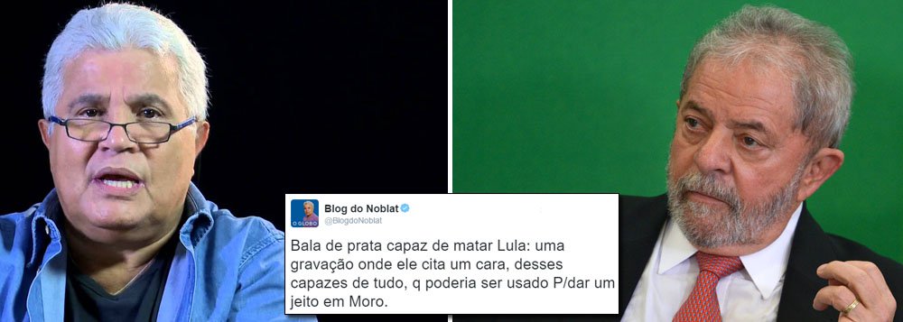Colunista Ricardo Noblat, um dos principais porta-vozes do golpe na Globo, tenta incitar a prisão do ex-presidente Lula, ao insinuar que o juiz Sérgio Moro teria um áudio de conversa em que o ex-presidente faria ameaças à vida do magistrado; "Bala de prata capaz de matar Lula: uma gravação onde ele cita um cara, desses capazes de tudo, q poderia ser usado P/dar um jeito em Moro", afirma; (Foto: Aquiles Lins) Colunista Ricardo Noblat, um dos principais porta-vozes do golpe na Globo, tenta incitar a prisão do ex-presidente Lula, ao insinuar que o juiz Sérgio Moro teria um áudio de conversa em que o ex-presidente faria ameaças à vida do magistrado; "Bala de prata capaz de matar Lula: uma gravação onde ele cita um cara, desses capazes de tudo, q poderia ser usado P/dar um jeito em Moro", afirma;