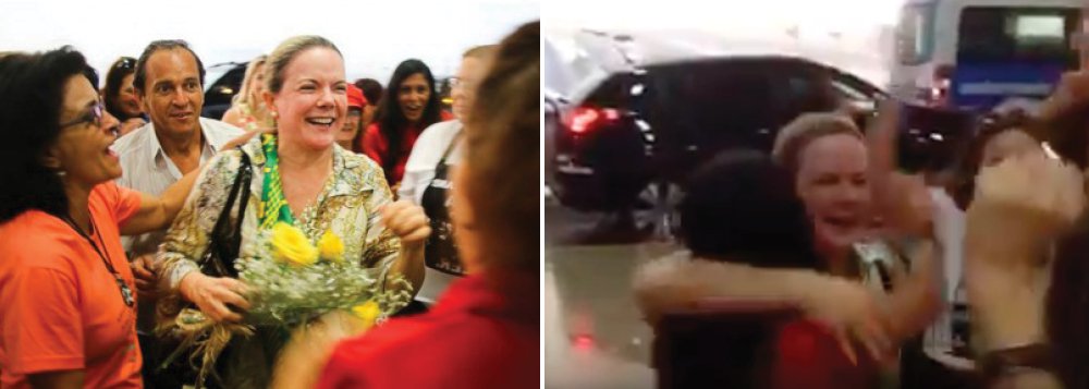 Senadora Gleisi Hoffmann (PT-PR), que sofreu ataque de fascistas na última quinta-feira à noite, quando viajou ao Paraná para participar, na manhã seguinte, de uma audiência pública sobre refugiados e imigrantes, foi recebida neste sábado 9 com festa no mesmo local (Foto: Gisele Federicce) Senadora Gleisi Hoffmann (PT-PR), que sofreu ataque de fascistas na última quinta-feira à noite, quando viajou ao Paraná para participar, na manhã seguinte, de uma audiência pública sobre refugiados e imigrantes, foi recebida neste sábado 9 com festa no mesmo local