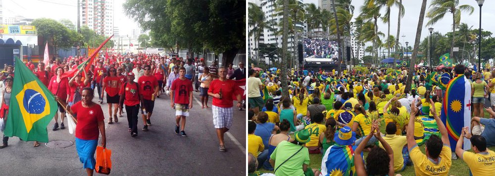 No momento em que o voto decisivo para o prosseguimento do impeachment foi dado na Câmara dos Deputados, justamente por um deputado pernambucano, os ânimos nas manifestações no Recife foram a extremos: enquanto as pessoas contrárias ao afastamento da presidenta Dilma Rousseff (PT) choravam e demonstravam indignação, no ato favorável ao processo a multidão festejava com euforia; uma briga foi registrada no Marco Zero, ponto central do Recife (Foto: Paulo Emílio) No momento em que o voto decisivo para o prosseguimento do impeachment foi dado na Câmara dos Deputados, justamente por um deputado pernambucano, os ânimos nas manifestações no Recife foram a extremos: enquanto as pessoas contrárias ao afastamento da presidenta Dilma Rousseff (PT) choravam e demonstravam indignação, no ato favorável ao processo a multidão festejava com euforia; uma briga foi registrada no Marco Zero, ponto central do Recife