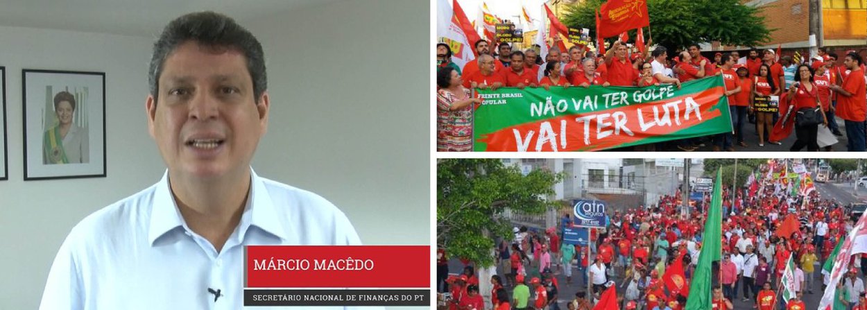 Em vídeo publicado nas redes sociais, nesta quinta (14), o ex-deputado federal Márcio Macêdo, atual secretário nacional de Finanças do PT, convida os sergipanos a participarem do ato em defesa da democracia, que ocorrerá na Orla da Atalaia, em Aracaju (SE), no próximo domingo (17), dia no qual será votado processo de impeachment da presidente Dilma Rousseff na Câmara Federal; “Domingo é um dia decisivo para o Brasil. Os deputados vão decidir se irão respeitar a democracia ou se vão rasgar a Constituição com um golpe de estado. Impeachment sem crime de responsabilidade é golpe”, afirma (Foto: Valter Lima) Em vídeo publicado nas redes sociais, nesta quinta (14), o ex-deputado federal Márcio Macêdo, atual secretário nacional de Finanças do PT, convida os sergipanos a participarem do ato em defesa da democracia, que ocorrerá na Orla da Atalaia, em Aracaju (SE), no próximo domingo (17), dia no qual será votado processo de impeachment da presidente Dilma Rousseff na Câmara Federal; “Domingo é um dia decisivo para o Brasil. Os deputados vão decidir se irão respeitar a democracia ou se vão rasgar a Constituição com um golpe de estado. Impeachment sem crime de responsabilidade é golpe”, afirma