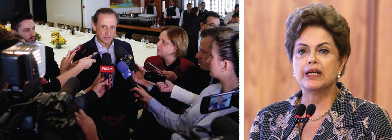 A Federação das Indústrias do Estado de São Paulo (Fiesp) oficializou nesta segunda (14) posição favorável ao impeachment da presidente Dilma Rousseff; decisão foi tomada em reunião do conselho de representantes e da diretoria da Fiesp e anunciada pelo presidente da entidade, Paulo Skaf, que é filiado ao PMDB e considerado porta-voz do vice-presidente Michel Temer junto ao empresariado; "Baseados nesta pesquisa (que apontou que 91% dos empresários da indústria paulista são a favor do impeachment), nós aprovamos por unanimidade o apoio ao andamento do processo de impeachment", disse; entre os argumentos para apoiar o impedimento ele citou "a falta do ajuste fiscal, o estouro das contas de 2015, e o fato de o Brasil estar crescendo menos 3,5%, enquanto o mundo cresce 3% positivos" (Foto: Valter Lima) A Federação das Indústrias do Estado de São Paulo (Fiesp) oficializou nesta segunda (14) posição favorável ao impeachment da presidente Dilma Rousseff; decisão foi tomada em reunião do conselho de representantes e da diretoria da Fiesp e anunciada pelo presidente da entidade, Paulo Skaf, que é filiado ao PMDB e considerado porta-voz do vice-presidente Michel Temer junto ao empresariado; "Baseados nesta pesquisa (que apontou que 91% dos empresários da indústria paulista são a favor do impeachment), nós aprovamos por unanimidade o apoio ao andamento do processo de impeachment", disse; entre os argumentos para apoiar o impedimento ele citou "a falta do ajuste fiscal, o estouro das contas de 2015, e o fato de o Brasil estar crescendo menos 3,5%, enquanto o mundo cresce 3% positivos"