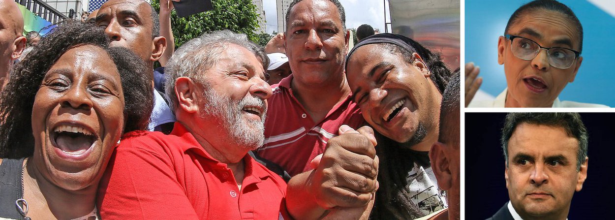 Pesquisa Vox Populi, encomendada pela Central Única dos Trabalhadores (CUT) revela que o ex-presidente Lula (PT) chega a liderar com 31% as intenções de voto para presidente do país; neste cenário, Marina tem 23% e Aécio tem 20%; entre dezembro de 2015 e março deste ano, o tucano caiu 11 pontos; em outro quadro, Lula tem 29%, Marina tem 18%, Aécio tem 17%, Jair Bolsonaro tem 7% e Ciro Gomes tem 5%; a sondagem foi feita entre os dias 9 e 12 de abril deste ano, com brasileiros com idade superior a 16 anos, residente em todos os estados brasileiros (exceto Roraima) e no Distrito Federal; pesquisa revela força do ex-presidente mesmo ele sendo muito bombardeado pela imprensa e pela oposição (Foto: Valter Lima) Pesquisa Vox Populi, encomendada pela Central Única dos Trabalhadores (CUT) revela que o ex-presidente Lula (PT) chega a liderar com 31% as intenções de voto para presidente do país; neste cenário, Marina tem 23% e Aécio tem 20%; entre dezembro de 2015 e março deste ano, o tucano caiu 11 pontos; em outro quadro, Lula tem 29%, Marina tem 18%, Aécio tem 17%, Jair Bolsonaro tem 7% e Ciro Gomes tem 5%; a sondagem foi feita entre os dias 9 e 12 de abril deste ano, com brasileiros com idade superior a 16 anos, residente em todos os estados brasileiros (exceto Roraima) e no Distrito Federal; pesquisa revela força do ex-presidente mesmo ele sendo muito bombardeado pela imprensa e pela oposição
