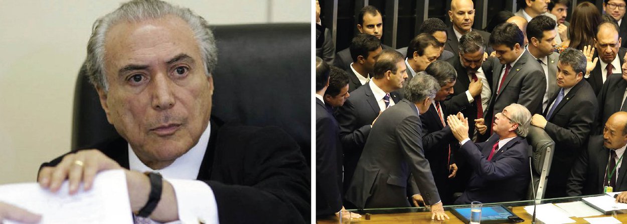 Ao comentar a vitória da chapa 2, formada na maioria por deputados da oposição e defensores do golpe, para compor a comissão especial que vai analisar o pedido de impeachment da presidente Dilma Rousseff, nesta terça-feira na Câmara, o vice-presidente Michel Temer disse que o Brasil vive em um "regime de uma normalidade democrática extraordinária" e que as instituições "estão funcionando"; segundo ele, a Câmara dos Deputados, presidida por Eduardo Cunha, que comandou as manobras, "tomou ontem uma deliberação no exercício legítimo da sua competência" (Foto: Gisele Federicce) Ao comentar a vitória da chapa 2, formada na maioria por deputados da oposição e defensores do golpe, para compor a comissão especial que vai analisar o pedido de impeachment da presidente Dilma Rousseff, nesta terça-feira na Câmara, o vice-presidente Michel Temer disse que o Brasil vive em um "regime de uma normalidade democrática extraordinária" e que as instituições "estão funcionando"; segundo ele, a Câmara dos Deputados, presidida por Eduardo Cunha, que comandou as manobras, "tomou ontem uma deliberação no exercício legítimo da sua competência"