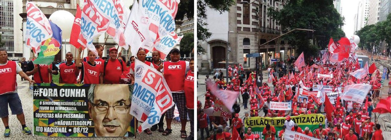 Trabalhadores e sindicalistas ligados às centrais sindicais e representantes de movimentos sociais realizam manifestação no centro do Rio em protesto contra a tentativa de impeachment da presidente Dilma; o presidente nacional da CUT, Valter Freitas, disse que o objetivo principal da manifestação era repudiar o que ele classificou como golpe (Foto: Aline Lima) Trabalhadores e sindicalistas ligados às centrais sindicais e representantes de movimentos sociais realizam manifestação no centro do Rio em protesto contra a tentativa de impeachment da presidente Dilma; o presidente nacional da CUT, Valter Freitas, disse que o objetivo principal da manifestação era repudiar o que ele classificou como golpe