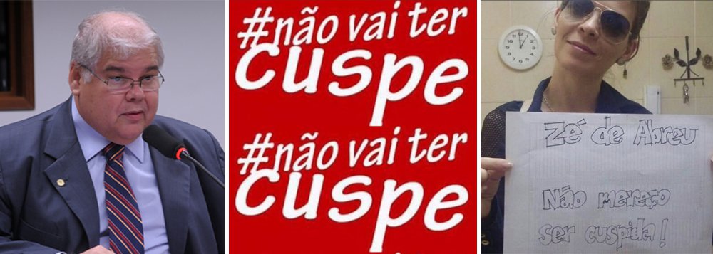 Diante dos episódios de 'cusparadas' protagonizados pelo ator José de Abreu e pelo deputado federal Jean Wyllys, o baiano Lúcio Vieira Lima, do PMDB, lançou neste domingo a campanha #nãovaitercuspe; ele argumenta que José de Abreu "é um agressivo contumaz no Twitter"; "Ele não pode sair cuspindo as pessoas. Ele cuspiu uma mulher, agrediu uma mulher", afirmou o deputado baiano, que também postou em seu perfil no Instagram a foto de uma mulher com uma placa que afirma 'Zé de Abreu, não mereço ser cuspida!' (Foto: Romulo Faro) Diante dos episódios de 'cusparadas' protagonizados pelo ator José de Abreu e pelo deputado federal Jean Wyllys, o baiano Lúcio Vieira Lima, do PMDB, lançou neste domingo a campanha #nãovaitercuspe; ele argumenta que José de Abreu "é um agressivo contumaz no Twitter"; "Ele não pode sair cuspindo as pessoas. Ele cuspiu uma mulher, agrediu uma mulher", afirmou o deputado baiano, que também postou em seu perfil no Instagram a foto de uma mulher com uma placa que afirma 'Zé de Abreu, não mereço ser cuspida!'