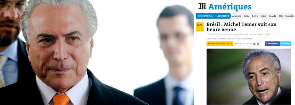 Jornal francês define o vice-presidente da República, Michel Temer (PMDB), como um "homem dos bastidores" e um "profissional da política e das intrigas parlamentares", que pode se tornar o presidente do Brasil em caso de impeachment, apesar de não ter 3% das intenções de voto; Le Monde destaca, ainda, que o presidente da Câmara, Eduardo Cunha, quer transformar a votação deste domingo em um espetáculo midiático, transmitido pela Rede Globo, de maneira a pressionar os parlamentares a votar pelo afastamento da presidente Dilma (Foto: Paulo Emílio) Jornal francês define o vice-presidente da República, Michel Temer (PMDB), como um "homem dos bastidores" e um "profissional da política e das intrigas parlamentares", que pode se tornar o presidente do Brasil em caso de impeachment, apesar de não ter 3% das intenções de voto; Le Monde destaca, ainda, que o presidente da Câmara, Eduardo Cunha, quer transformar a votação deste domingo em um espetáculo midiático, transmitido pela Rede Globo, de maneira a pressionar os parlamentares a votar pelo afastamento da presidente Dilma