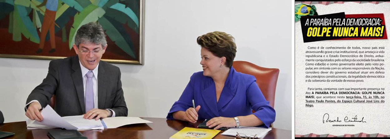 O governador da Paraíba, Ricardo Coutinho, do PSB, saiu em defesa da presidente Dilma Rousseff (PT); ele lança nesta terça (15), a mobilização “A Paraíba Pela Democracia: Golpe Nunca Mais”; "O Brasil precisa de estabilidade, não de ameaças e chantagens. A democracia brasileira, tão jovem e tão duramente conquistada, não pode ser refém de chantagem de qualquer natureza”, ressaltou (Foto: Valter Lima) O governador da Paraíba, Ricardo Coutinho, do PSB, saiu em defesa da presidente Dilma Rousseff (PT); ele lança nesta terça (15), a mobilização “A Paraíba Pela Democracia: Golpe Nunca Mais”; "O Brasil precisa de estabilidade, não de ameaças e chantagens. A democracia brasileira, tão jovem e tão duramente conquistada, não pode ser refém de chantagem de qualquer natureza”, ressaltou