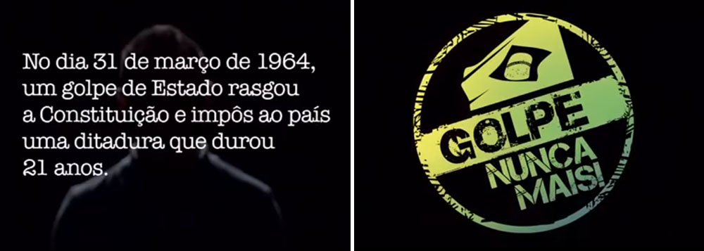 Partido afirma que, com o vídeo divulgado nas redes sociais, pretende "esclarecer a população dos riscos que os setores populares correm com a quebra da legalidade democrática"; na peça, atores recordam das consequências do golpe de 64, como a censura, crimes e até mesmo a corrupção, tão combatida atualmente (Foto: Gisele Federicce) Partido afirma que, com o vídeo divulgado nas redes sociais, pretende "esclarecer a população dos riscos que os setores populares correm com a quebra da legalidade democrática"; na peça, atores recordam das consequências do golpe de 64, como a censura, crimes e até mesmo a corrupção, tão combatida atualmente