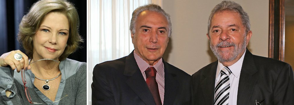 Segundo a colunista Eliane Cantanhêde, a conversa entre o ex-presidente Lula e o vice Michel Temer em São Paulo, em pleno Domingo de Páscoa, tinha como objetivo discutir “um pacto de convivência que, em vez de destruir a transição com Temer, possa construir uma chance para o PT em 2018”; ‘de forma mais direta: Lula e o PT sabem que Dilma está perdida e já discutem o “day after”’, diz (Foto: Roberta Namour) Segundo a colunista Eliane Cantanhêde, a conversa entre o ex-presidente Lula e o vice Michel Temer em São Paulo, em pleno Domingo de Páscoa, tinha como objetivo discutir “um pacto de convivência que, em vez de destruir a transição com Temer, possa construir uma chance para o PT em 2018”; ‘de forma mais direta: Lula e o PT sabem que Dilma está perdida e já discutem o “day after”’, diz