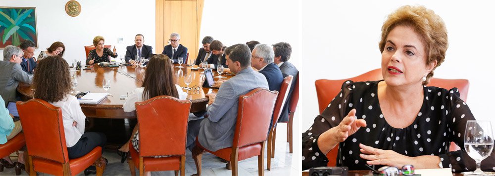 Em entrevista a veículos de imprensa no Palácio do Planalto nesta quarta-feira 13, a presidente Dilma Rousseff disse que a primeira coisa que fará caso o impeachment seja derrotado será propor um pacto, incluindo a oposição; "Digo qual é o meu primeiro ato pós votação na Câmara. A proposta de um pacto, de uma nova repactuação entre todas as forças políticas, sem vencidos e sem vencedores. Seja pós-Câmara, mas também pós-Senado, sobretudo. No pós senado é que isso será mais efetivo", disse; questionada se participaria de um pacto no caso de derrota, Dilma respondeu: "se eu perder sou carta fora do baralho" (Foto: Gisele Federicce) Em entrevista a veículos de imprensa no Palácio do Planalto nesta quarta-feira 13, a presidente Dilma Rousseff disse que a primeira coisa que fará caso o impeachment seja derrotado será propor um pacto, incluindo a oposição; "Digo qual é o meu primeiro ato pós votação na Câmara. A proposta de um pacto, de uma nova repactuação entre todas as forças políticas, sem vencidos e sem vencedores. Seja pós-Câmara, mas também pós-Senado, sobretudo. No pós senado é que isso será mais efetivo", disse; questionada se participaria de um pacto no caso de derrota, Dilma respondeu: "se eu perder sou carta fora do baralho"