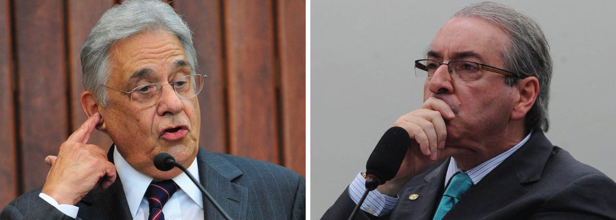Após uma vergonhosa aliança fechada entre o PSDB e o deputado Eduardo Cunha (PMDB), que inviabilizou o Brasil nos últimos dois anos e levou o pais à beira de um golpe que causa espanto em todo o mundo civilizado, o que está estampado nas manchetes dos jornais New York Times e El País desta sexta (15), o ex-presidente Fernando Henrique Cardoso defende agora que o seu partido apoie a cassação de Cunha; "O PSDB tem de agir de acordo com o que foi descoberto pela polícia, pelo procurador e que a Justiça está encaminhando. Não tem de tergiversar. Havendo erro, tem de cassar. Até agora, o que tem aparecido é que tem muitos elementos consistentes. O PSDB deve apoiar a cassação", disse; apesar disso, FHC, um dos ideólogos do golpe contra Dilma, ainda defende o impeachment (Foto: Valter Lima) Após uma vergonhosa aliança fechada entre o PSDB e o deputado Eduardo Cunha (PMDB), que inviabilizou o Brasil nos últimos dois anos e levou o pais à beira de um golpe que causa espanto em todo o mundo civilizado, o que está estampado nas manchetes dos jornais New York Times e El País desta sexta (15), o ex-presidente Fernando Henrique Cardoso defende agora que o seu partido apoie a cassação de Cunha; "O PSDB tem de agir de acordo com o que foi descoberto pela polícia, pelo procurador e que a Justiça está encaminhando. Não tem de tergiversar. Havendo erro, tem de cassar. Até agora, o que tem aparecido é que tem muitos elementos consistentes. O PSDB deve apoiar a cassação", disse; apesar disso, FHC, um dos ideólogos do golpe contra Dilma, ainda defende o impeachment