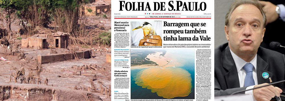 Folha cita enfim a empresa comandada por Murilo Ferreira, na manchete desta terça-feira, como uma das responsáveis pelo rompimento da barragem em Mariana (Minas Gerais); “Uma das acionistas (ao lado da anglo-australiana BHP Billiton) da Samarco, responsável pela barragem, a Vale utilizava a área para despejar rejeitos de minério de ferro de suas atividades na região”, diz a reportagem (Foto: Roberta Namour) Folha cita enfim a empresa comandada por Murilo Ferreira, na manchete desta terça-feira, como uma das responsáveis pelo rompimento da barragem em Mariana (Minas Gerais); “Uma das acionistas (ao lado da anglo-australiana BHP Billiton) da Samarco, responsável pela barragem, a Vale utilizava a área para despejar rejeitos de minério de ferro de suas atividades na região”, diz a reportagem