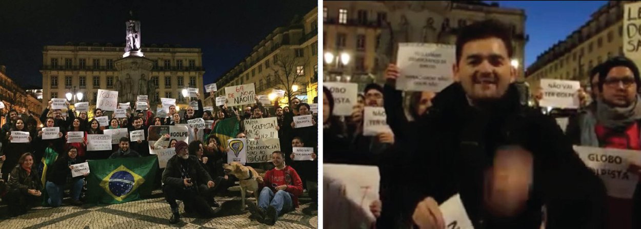 Jovens brasileiros no exterior estão se manifestando contra o golpe e pedindo manutenção da democracia no Brasil; em Lisboa, o brasileiro Bruno Araújo gravou depoimento durante manifestação em que critica as ações da oposição contra o mandato da presidente Dilma Rousseff; "Nós estamos aqui porque confiamos na democracia confiamos nas instituições brasileiras", afirmou; "O que nós temos hoje é uma verdadeiro golpe. Nenhum de nós é contra impeachment ou contra os dispositivos da Constituição. O que nós somos contra é a tentativa no Brasil de tentar maquiar, com as vestes da legalidade, uma coisa que é declaradamente ilegal", afirmou (Foto: Aquiles Lins) Jovens brasileiros no exterior estão se manifestando contra o golpe e pedindo manutenção da democracia no Brasil; em Lisboa, o brasileiro Bruno Araújo gravou depoimento durante manifestação em que critica as ações da oposição contra o mandato da presidente Dilma Rousseff; "Nós estamos aqui porque confiamos na democracia confiamos nas instituições brasileiras", afirmou; "O que nós temos hoje é uma verdadeiro golpe. Nenhum de nós é contra impeachment ou contra os dispositivos da Constituição. O que nós somos contra é a tentativa no Brasil de tentar maquiar, com as vestes da legalidade, uma coisa que é declaradamente ilegal", afirmou