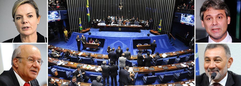 O bloco de apoio ao governo indicou nesta sexta (22), como integrantes titulares na comissão do Senado destinada à análise do processo de impeachment da presidente Dilma Rousseff, os senadores Lindbergh Farias (PT-RJ), José Pimentel (PT-CE), Gleisi Hoffmann (PT-PR) e Telmário Mota (PDT-RR) (Foto: Valter Lima) O bloco de apoio ao governo indicou nesta sexta (22), como integrantes titulares na comissão do Senado destinada à análise do processo de impeachment da presidente Dilma Rousseff, os senadores Lindbergh Farias (PT-RJ), José Pimentel (PT-CE), Gleisi Hoffmann (PT-PR) e Telmário Mota (PDT-RR)
