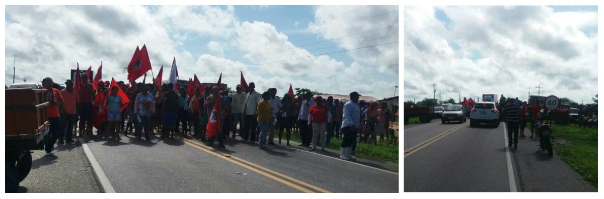 À exemplo do que está acontecendo em vários estados do Brasil, aqui no Ceará, o MST, interditou na manhã de hoje, a CE-060, na entrada de Quixeramobim e a BR-122, na entrada de Ibaretama, denunciando a tentativa de golpe. Em articulação com a Frente Brasil Popular, o ato é uma resposta à tentativa de golpe contra o governo da Presidenta Dilma Rousseff e faz parte da Jornada Nacional de Luta por Reforma Agrária e pela Democracia. Durante todo o dia de hoje haverá também manifestações contra o golpe em várias regiões do Ceará, organizadas pela Frente Brasil Popular, que reúne mais de 60 entidades do movimento social e popular (Foto: Fatima 247) À exemplo do que está acontecendo em vários estados do Brasil, aqui no Ceará, o MST, interditou na manhã de hoje, a CE-060, na entrada de Quixeramobim e a BR-122, na entrada de Ibaretama, denunciando a tentativa de golpe. Em articulação com a Frente Brasil Popular, o ato é uma resposta à tentativa de golpe contra o governo da Presidenta Dilma Rousseff e faz parte da Jornada Nacional de Luta por Reforma Agrária e pela Democracia. Durante todo o dia de hoje haverá também manifestações contra o golpe em várias regiões do Ceará, organizadas pela Frente Brasil Popular, que reúne mais de 60 entidades do movimento social e popular