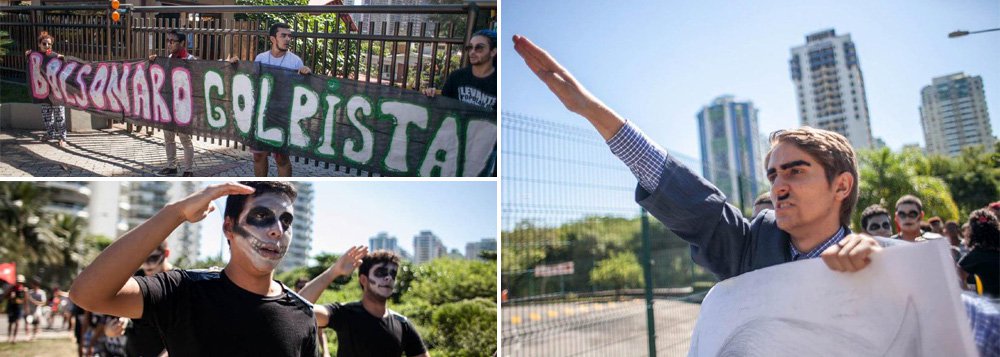 Centenas de ativistas do movimento Levante Popular da Juventude do Rio fizeram neste domingo (24) um escracho em frente à casa do deputado federal Jair Bolsonaro (PSC); em carta, o movimento declarou os motivos do protesto: "Bolsonaro, além de fazer declarações contra o direito das mulheres, negros e LGBTs, pelo qual é considerado um inimigo das minorias, foi um dos deputados que votou a favor do processo de impeachment - homenageando em seu discurso o coronel Brilhante Ustra, um dos maiores torturadores do regime militar, e responsável pela tortura de Dilma Rousseff" (Foto: Valter Lima) Centenas de ativistas do movimento Levante Popular da Juventude do Rio fizeram neste domingo (24) um escracho em frente à casa do deputado federal Jair Bolsonaro (PSC); em carta, o movimento declarou os motivos do protesto: "Bolsonaro, além de fazer declarações contra o direito das mulheres, negros e LGBTs, pelo qual é considerado um inimigo das minorias, foi um dos deputados que votou a favor do processo de impeachment - homenageando em seu discurso o coronel Brilhante Ustra, um dos maiores torturadores do regime militar, e responsável pela tortura de Dilma Rousseff"