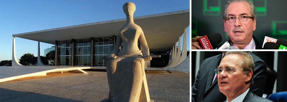 Como o deputado Eduardo Cunha (PMDB-RJ) é, na prática, o vice-presidente da República de Michel Temer, sendo réu em vários processos por corrupção, o STF estuda impedir que ele assuma o cargo, durante eventuais ausências de Temer; nessas ocasiões, ele seria substituído pelo senador Renan Calheiros (PMDB-AL), que, embora seja alvo de diversas denúncias, ainda não é réu (Foto: Leonardo Attuch) Como o deputado Eduardo Cunha (PMDB-RJ) é, na prática, o vice-presidente da República de Michel Temer, sendo réu em vários processos por corrupção, o STF estuda impedir que ele assuma o cargo, durante eventuais ausências de Temer; nessas ocasiões, ele seria substituído pelo senador Renan Calheiros (PMDB-AL), que, embora seja alvo de diversas denúncias, ainda não é réu