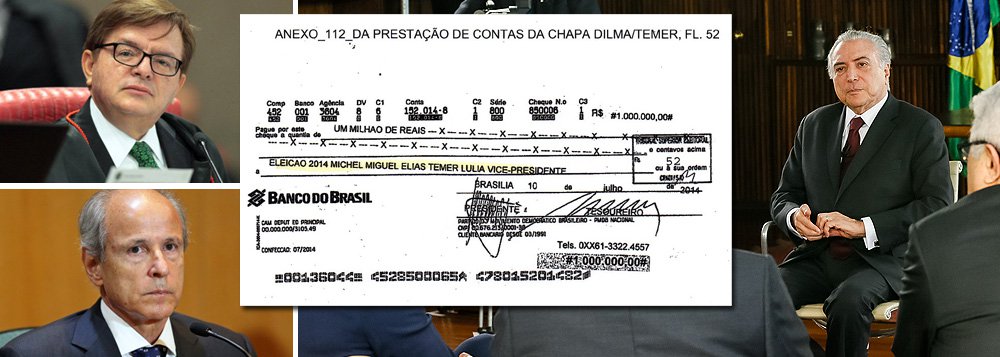 Embora o ministro Herman Benjamin, do Tribunal Superior Eleitoral (TSE), já tenha sinalizado que irá pedir a cassação da chapa Dilma-Temer, em razão do cheque nominal de R$ 1 milhão, pago pela Andrade Gutierrez ao peemedebista, Michel Temer sinalizou, entrevista no Roda Viva, que irá judicializar o processo para tentar se manter no cargo; "Se o TSE disser lá na frente, 'Temer, você tem que sair', convenhamos, haverá recursos e mais recursos que você pode interpor, não só no TSE, mas, igualmente, no STF", disse Temer; "Vamos deixar a Justiça trabalhar, mas no TSE eu não tenho preocupação", afirmou; objetivo da defesa de Temer tem sido protelar ao máximo o julgamento no TSE, até que o governo tenha maioria em plenário (Foto: Felipe L. Goncalves) Embora o ministro Herman Benjamin, do Tribunal Superior Eleitoral (TSE), já tenha sinalizado que irá pedir a cassação da chapa Dilma-Temer, em razão do cheque nominal de R$ 1 milhão, pago pela Andrade Gutierrez ao peemedebista, Michel Temer sinalizou, entrevista no Roda Viva, que irá judicializar o processo para tentar se manter no cargo; "Se o TSE disser lá na frente, 'Temer, você tem que sair', convenhamos, haverá recursos e mais recursos que você pode interpor, não só no TSE, mas, igualmente, no STF", disse Temer; "Vamos deixar a Justiça trabalhar, mas no TSE eu não tenho preocupação", afirmou; objetivo da defesa de Temer tem sido protelar ao máximo o julgamento no TSE, até que o governo tenha maioria em plenário