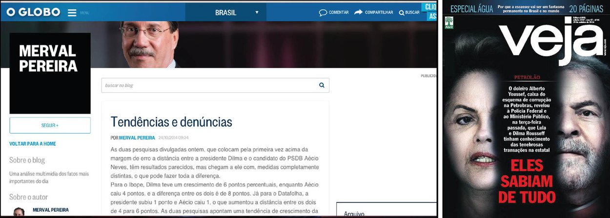 Artigo assinado por Sylvia Debossan Moretzsohn mostra que a tese do impeachment começou a ser formulada antes mesmo da vitória de Dilma Rousseff; "Na imprensa, foi discretamente plantada por Merval Pereira em sua coluna do Globo de 24 de outubro de 2014, dois dias antes da realização do segundo turno das eleições. Merval escreveu que, se comprovadas as denúncias, "o impeachment da presidente será inevitável, caso ela seja reeleita", afirma ela, citando também reportagens a favor do golpe publicadas por Veja, Folha de S. Paulo e Globo; leia ínegra (Foto: Aquiles Lins) Artigo assinado por Sylvia Debossan Moretzsohn mostra que a tese do impeachment começou a ser formulada antes mesmo da vitória de Dilma Rousseff; "Na imprensa, foi discretamente plantada por Merval Pereira em sua coluna do Globo de 24 de outubro de 2014, dois dias antes da realização do segundo turno das eleições. Merval escreveu que, se comprovadas as denúncias, "o impeachment da presidente será inevitável, caso ela seja reeleita", afirma ela, citando também reportagens a favor do golpe publicadas por Veja, Folha de S. Paulo e Globo; leia ínegra